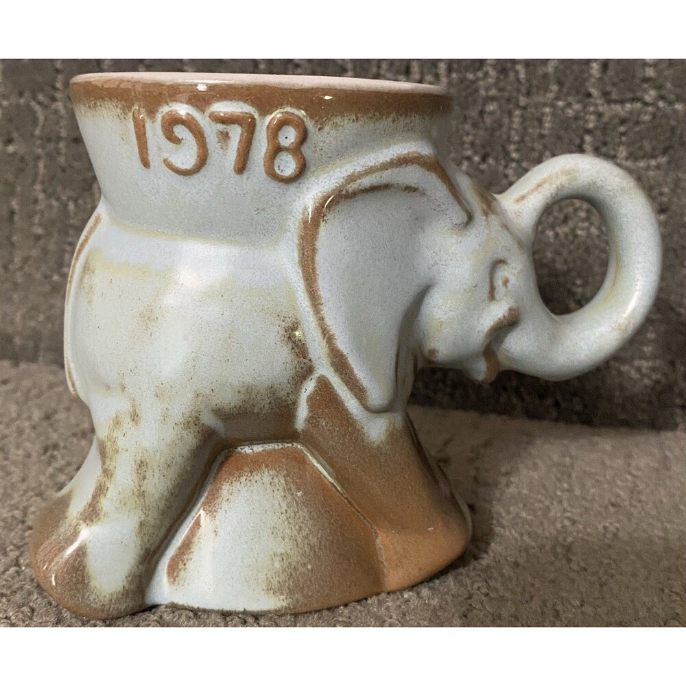 Frankoma Elephant Political 1978 GOP Mug Lt Grey & Brown Vtg